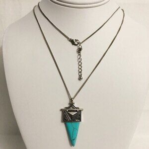 Turquoise Acrylic Triangle Statement Necklace Silver Tone